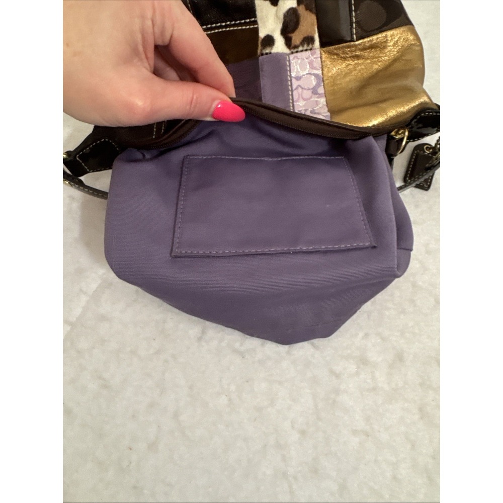Y2K Coach Patchwork Bag Mini Baguette Brown Purple Gold Animal Print Logo Print - Picture 8 of 10